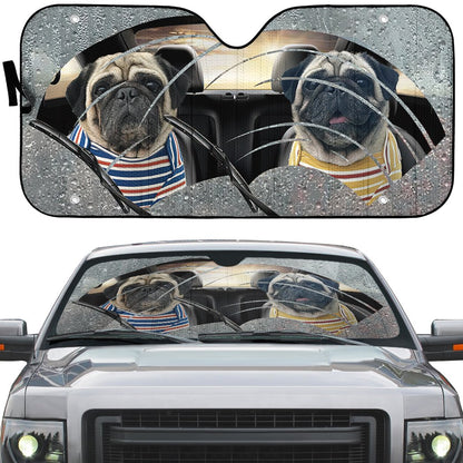 Two Cute Pugs Custom Car Auto Sunshade