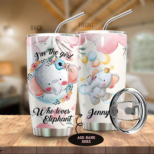 Girl Loves Elephant Personalized Tumbler