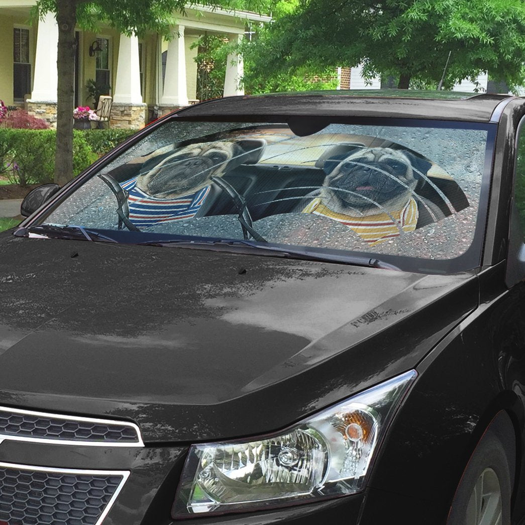 Two Cute Pugs Custom Car Auto Sunshade