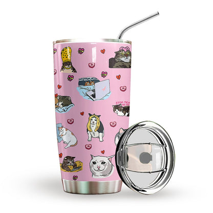 Sad Cat Meme Pink Custom Tumbler