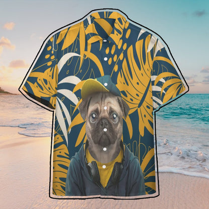 Pug Dog Hawaii Button Shirt