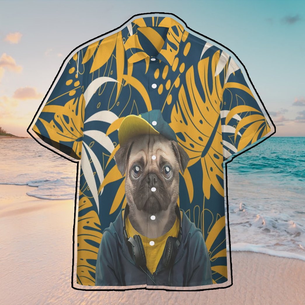 Pug Dog Hawaii Button Shirt