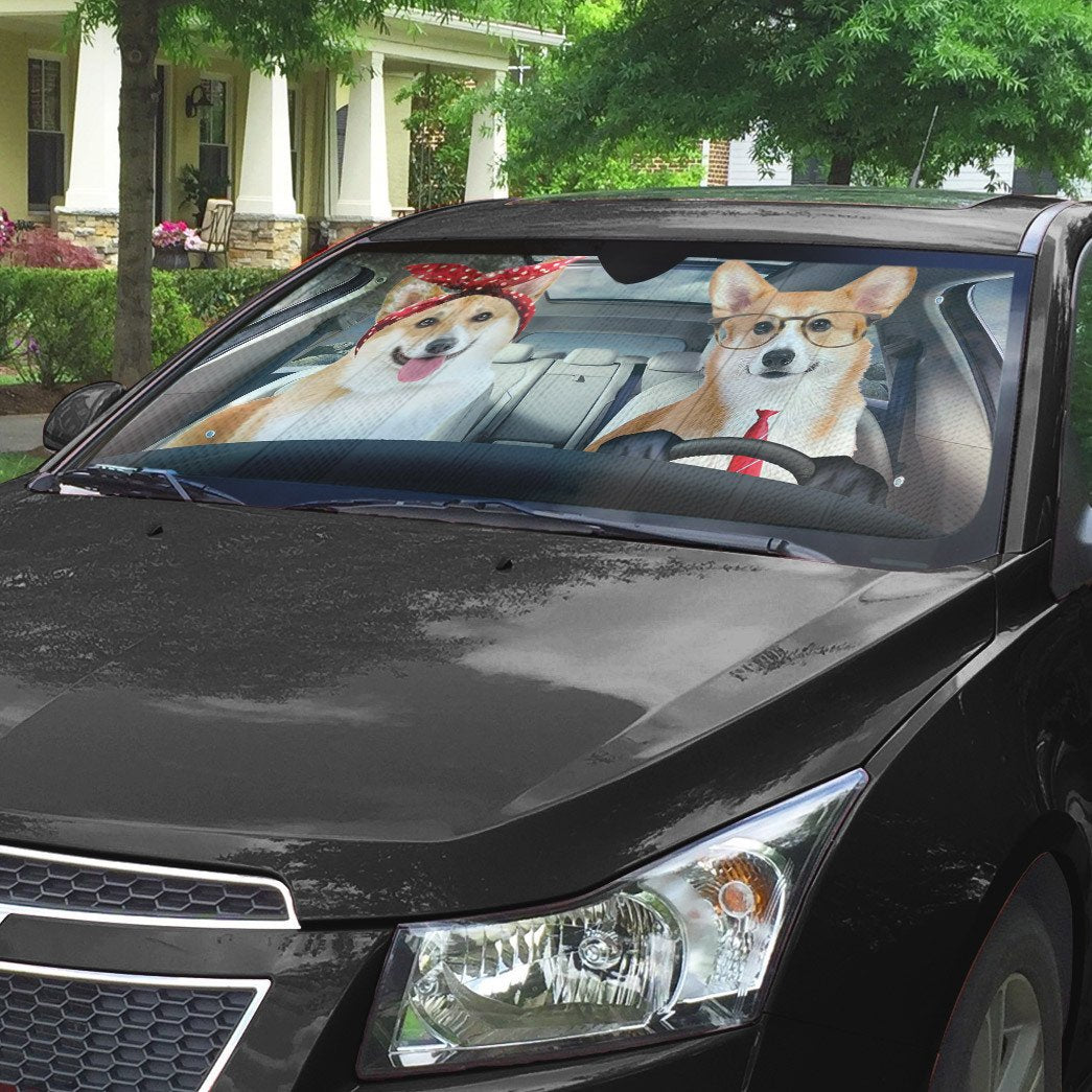 Adorable Couple Corgi Dogs Car Auto Sunshade