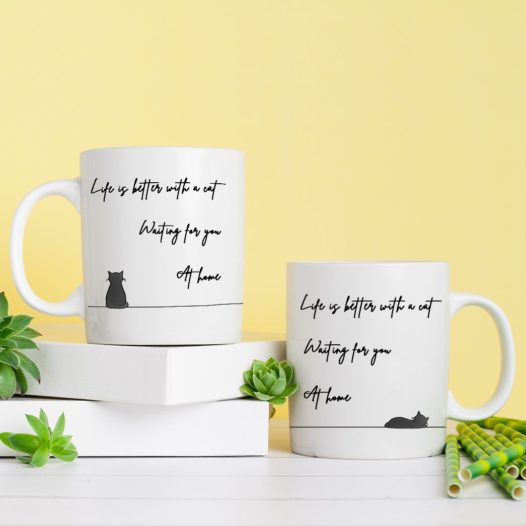 Sitting Cat and Sleeping Cat Coffee Mug