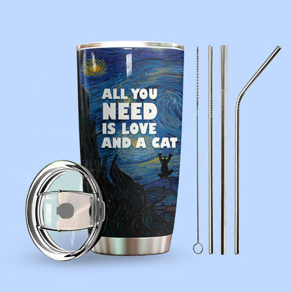 Starry Night Cat Personalized Tumbler