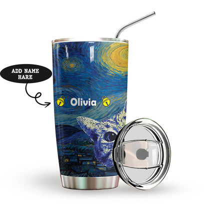 Starry Night Cat Personalized Tumbler