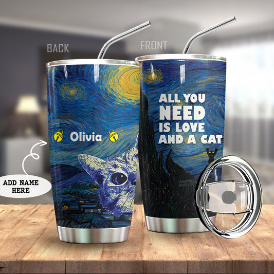 Starry Night Cat Personalized Tumbler