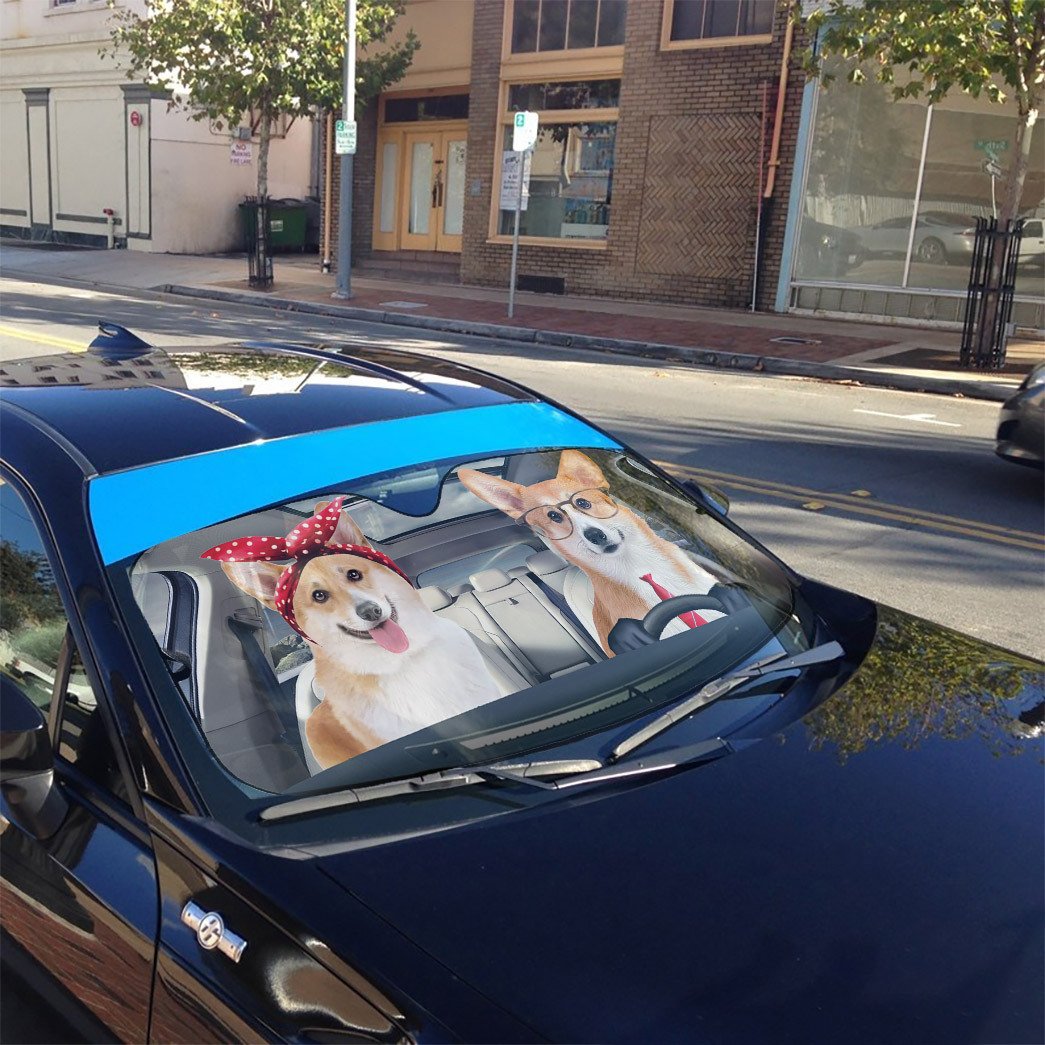 Adorable Couple Corgi Dogs Car Auto Sunshade