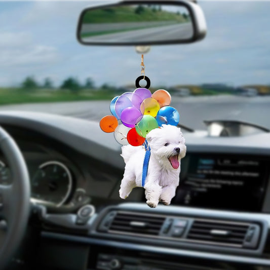 Maltese Fly With Bubbles Dog Car Hanging Ornament