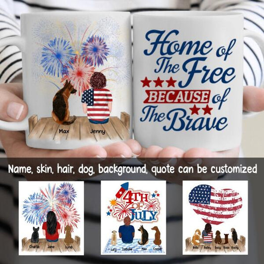 Girl And Dogs 4th Of July US Independence Day Personalized Mug - Name, Skin, Hair, Dog, Background, Quote can be customized
