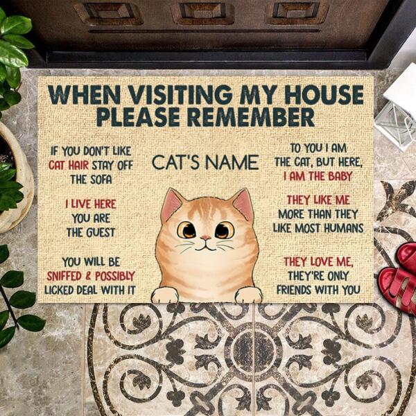 When Visiting My House Please Remember Personalized Doormat - Cat, Name can be customized