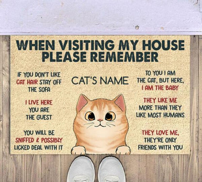 When Visiting My House Please Remember Personalized Doormat - Cat, Name can be customized