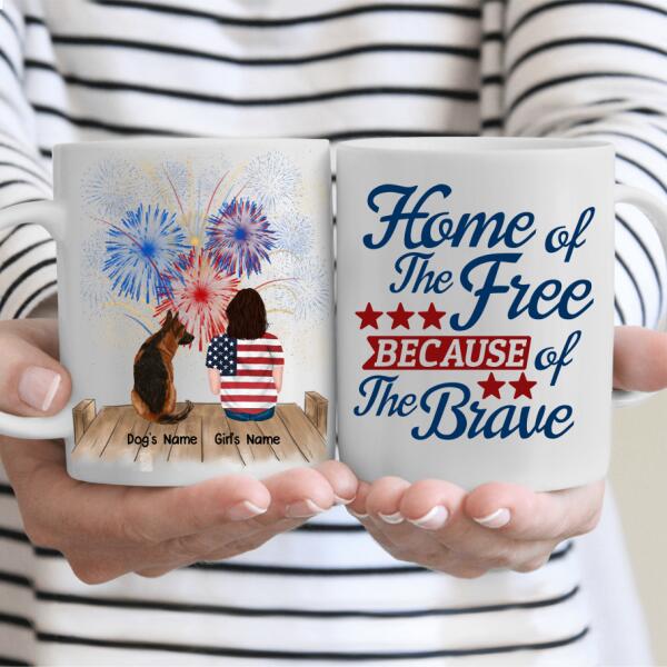 Girl And Dogs 4th Of July US Independence Day Personalized Mug - Name, Skin, Hair, Dog, Background, Quote can be customized