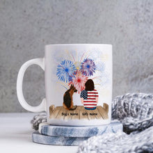 Load image into Gallery viewer, Girl And Dogs 4th Of July US Independence Day Personalized Mug - Name, Skin, Hair, Dog, Background, Quote can be customized
