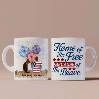 Man And Dogs Fourth Of July Personalized Mug - Name, Skin, Hair, Dog, Background, Quote can be customized