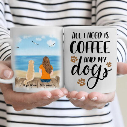 Girl and Dogs Personalized Mug - Name, skin, hair, dog, background, quote can be customized