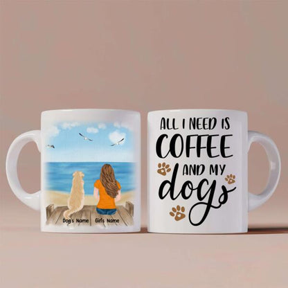 Girl and Dogs Personalized Mug - Name, skin, hair, dog, background, quote can be customized