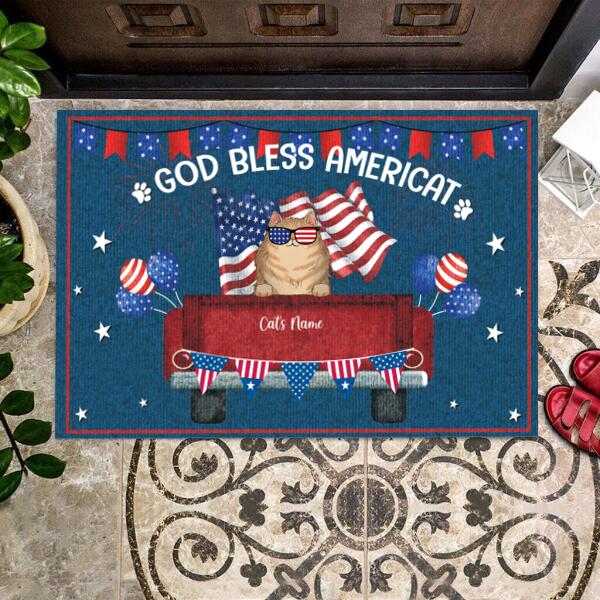 God Bless Americat Cat Personalized Doormat - Cat And Name can be customized