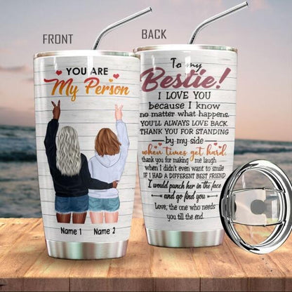 Besties I'll Be There For You Personalized Tumbler - Name, Hair, Skin and Quote can be customized