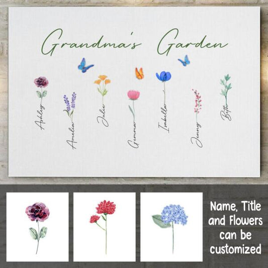 Family Watercolor Flowers Personalized Canvas - Numbers Of Flowers, Title and Name can be customized