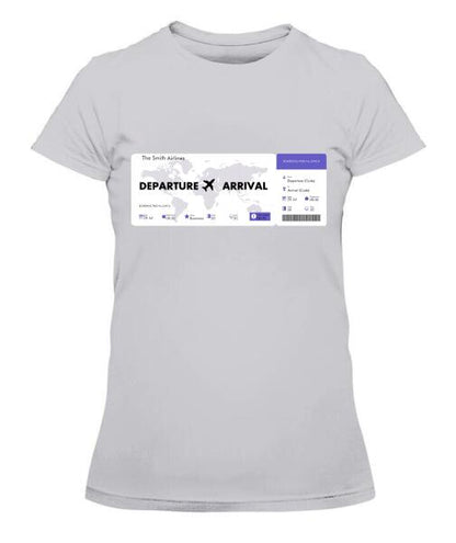 Flight Tickets Personalized Graphic Apparel - Airlines, Departure, Arrival and Date can be customized