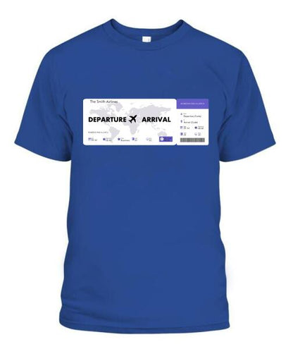 Flight Tickets Personalized Graphic Apparel - Airlines, Departure, Arrival and Date can be customized