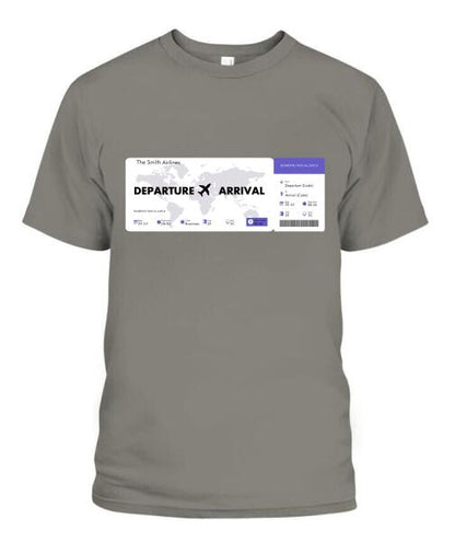 Flight Tickets Personalized Graphic Apparel - Airlines, Departure, Arrival and Date can be customized