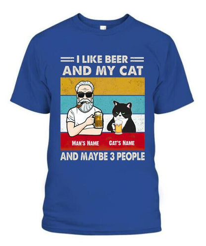 The Old Man And Cat Drinking Beer Personalized Graphic Apparel - Hair, Skin, Beard, Name, Cat can be customized