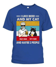 Load image into Gallery viewer, The Old Man And Cat Drinking Beer Personalized Graphic Apparel - Hair, Skin, Beard, Name, Cat can be customized
