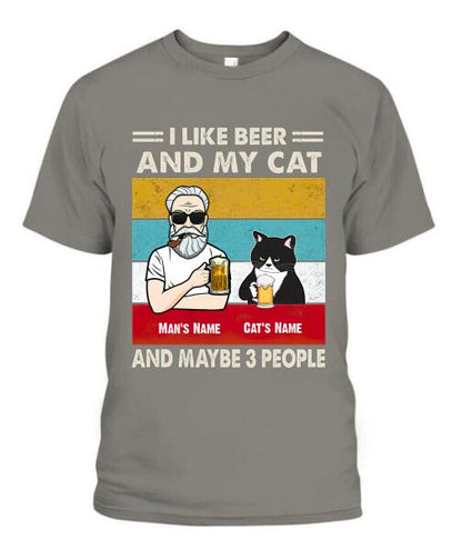 The Old Man And Cat Drinking Beer Personalized Graphic Apparel - Hair, Skin, Beard, Name, Cat can be customized
