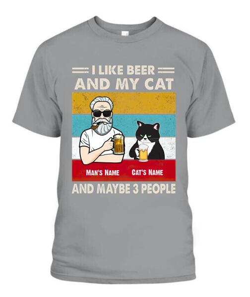 The Old Man And Cat Drinking Beer Personalized Graphic Apparel - Hair, Skin, Beard, Name, Cat can be customized