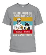 Load image into Gallery viewer, The Old Man And Cat Drinking Beer Personalized Graphic Apparel - Hair, Skin, Beard, Name, Cat can be customized
