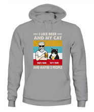 Load image into Gallery viewer, The Old Man And Cat Drinking Beer Personalized Graphic Apparel - Hair, Skin, Beard, Name, Cat can be customized
