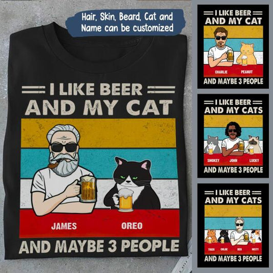 The Old Man And Cat Drinking Beer Personalized Graphic Apparel - Hair, Skin, Beard, Name, Cat can be customized