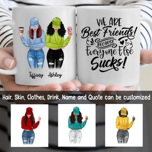 Besties Personalized Coffee Mug - Hair, Skin, Clothes, Drink and Name can be customized