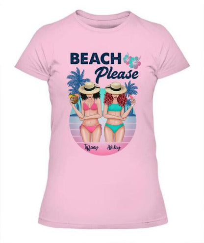 Besties Beach Please Bikini Personalized Graphic Apparel - Skin, Hair, Drink, Bikini And Name can be customized