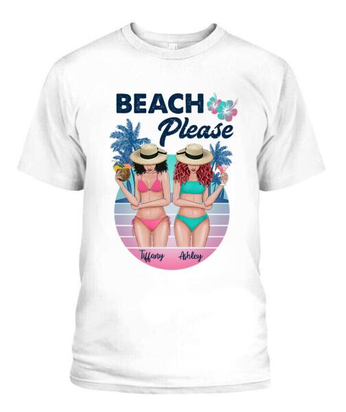 Besties Beach Please Bikini Personalized Graphic Apparel - Skin, Hair, Drink, Bikini And Name can be customized