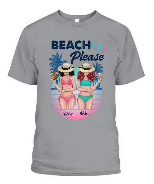 Besties Beach Please Bikini Personalized Graphic Apparel - Skin, Hair, Drink, Bikini And Name can be customized