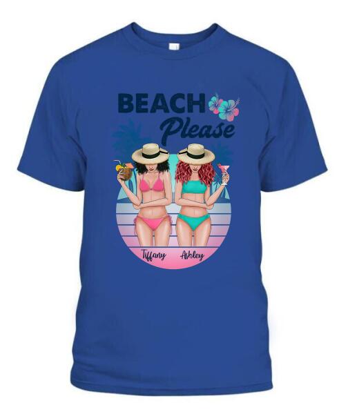 Besties Beach Please Bikini Personalized Graphic Apparel - Skin, Hair, Drink, Bikini And Name can be customized