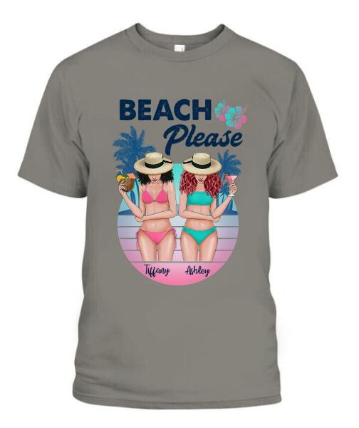 Besties Beach Please Bikini Personalized Graphic Apparel - Skin, Hair, Drink, Bikini And Name can be customized