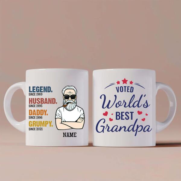 The Legend Old Grandpa Personalized Coffee Mug - Skin, Hair, Beard, Name, Title, Year and Quote can be customized