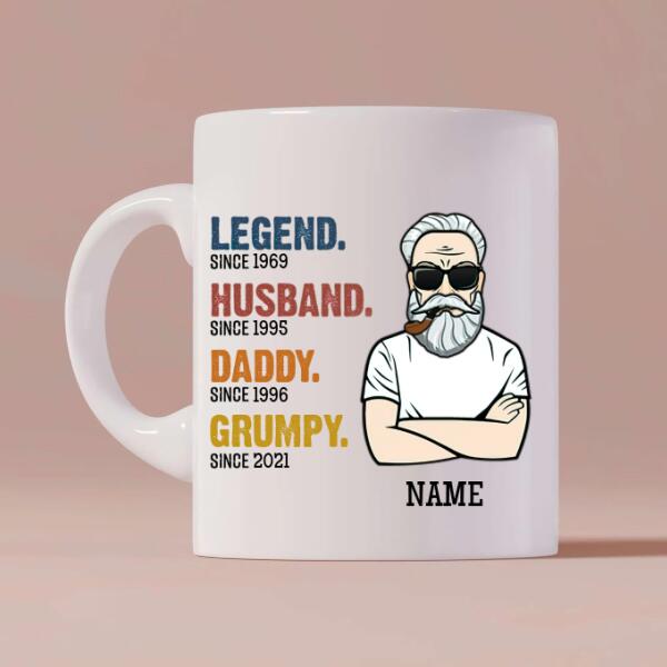 The Legend Old Grandpa Personalized Coffee Mug - Skin, Hair, Beard, Name, Title, Year and Quote can be customized