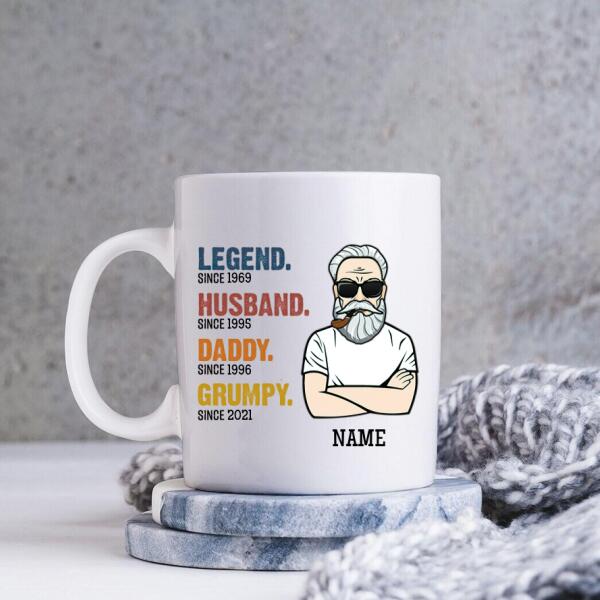 The Legend Old Grandpa Personalized Coffee Mug - Skin, Hair, Beard, Name, Title, Year and Quote can be customized