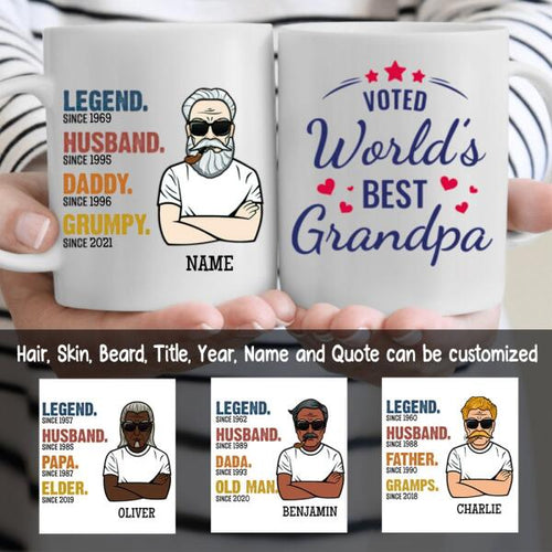 The Legend Old Grandpa Personalized Coffee Mug - Skin, Hair, Beard, Name, Title, Year and Quote can be customized