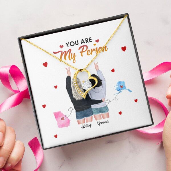 You Are My Person Necklace With Personalized Message Card (9 Necklace Designs) - Name, Skin, Hair, State, Quote can be customized