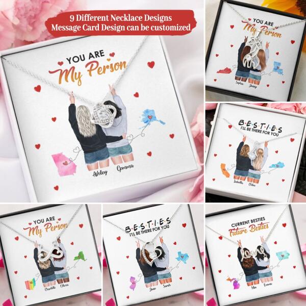 You Are My Person Necklace With Personalized Message Card (9 Necklace Designs) - Name, Skin, Hair, State, Quote can be customized