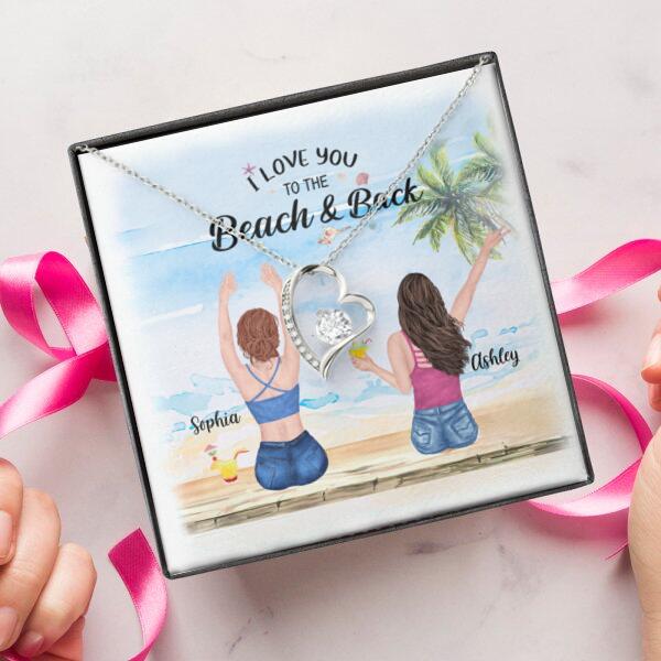 Besties Summer Beach Necklace With Personalized Message Card (9 Necklace Designs) - Name, Skin, Hair, Clothes, Drink, Background and Quote can be customized