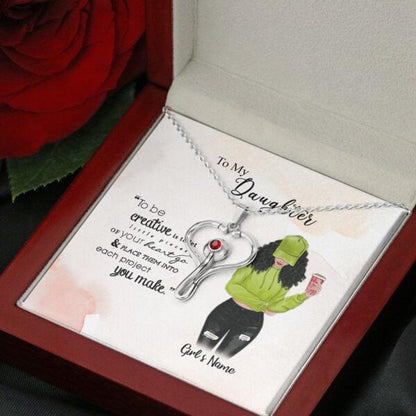 To My Daughter Personalized Necklace With Personalized Message Card (9 Necklace Designs) - Name, Skin, Hair, Clothes, Drink, Background and Quote can be customized