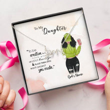 Load image into Gallery viewer, To My Daughter Personalized Necklace With Personalized Message Card (9 Necklace Designs) - Name, Skin, Hair, Clothes, Drink, Background and Quote can be customized
