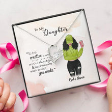 Load image into Gallery viewer, To My Daughter Personalized Necklace With Personalized Message Card (9 Necklace Designs) - Name, Skin, Hair, Clothes, Drink, Background and Quote can be customized
